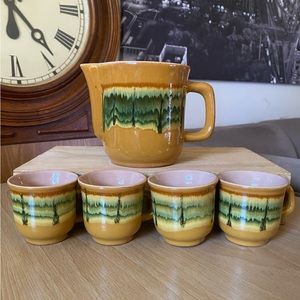 Vintage studio art drip glaze 4 demitasse cups and pitcher